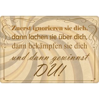 Schild Spruch "Zuerst ignorieren sie dich, dann gewinnst du" 30 x 20 cm Blechschild