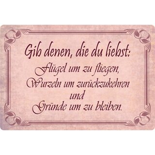 Schild Spruch "Gib denen, die liebst Flügel zum fliegen" 30 x 20 cm Blechschild