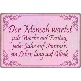 Schild Spruch "Der Mensch wartet jede Woche auf Freitag" 30 x 20 cm Blechschild