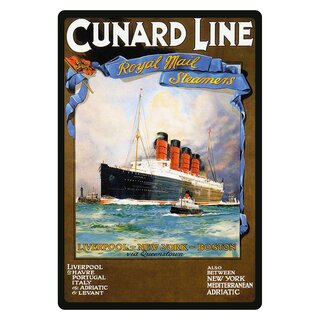 Schild Motiv "Cunard Line Royal Mail Steamers" 20 x 30 cm Blechschild