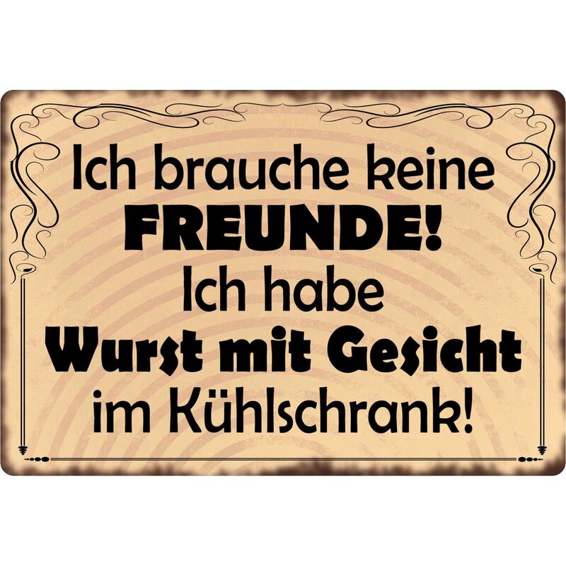 Schild Spruch "Brauche keine Freunde, Wurst mit Gesicht" 30 x 20 cm B