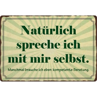 Schild Spruch "Natürlich spreche ich mit mir selbst" 30 x 20 cm Blechschild