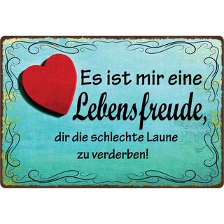 Schild Spruch "Lebensfreude schlechte Laune zu verderben" 30 x 20 cm Blechschild