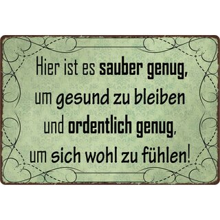 Schild Spruch "Hier ist es sauber genug um gesund zu bleiben" 30 x 20 cm Blechschild