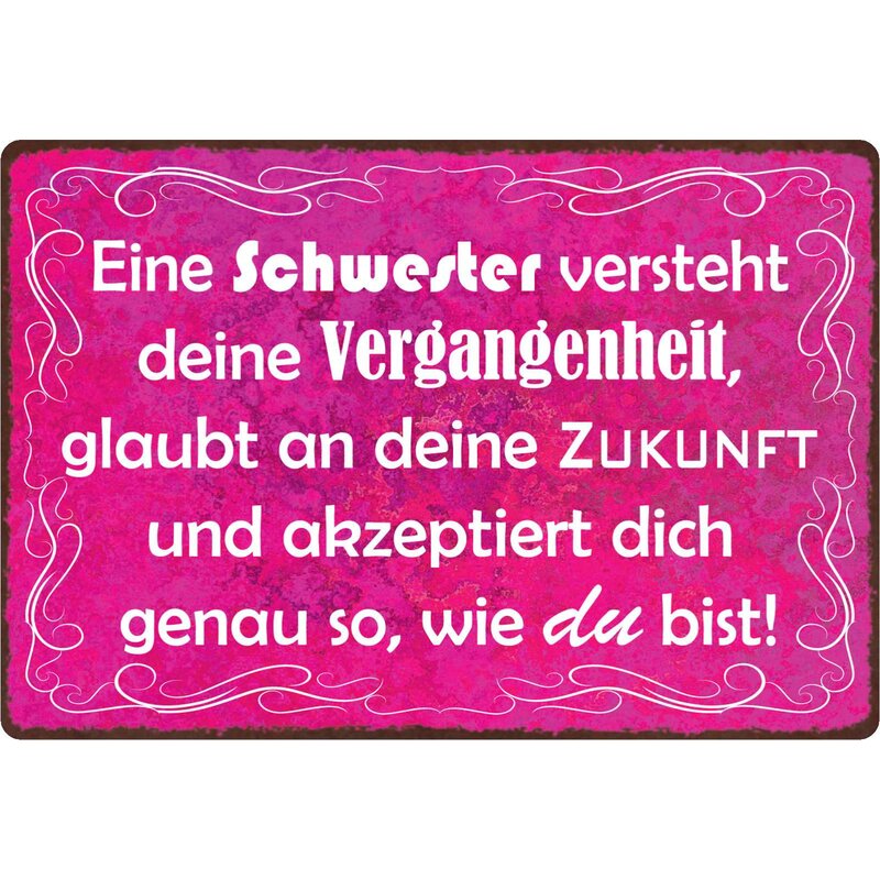 Schild Spruch "Schwester versteht deine Vergangenheit" 30 x 20 cm Ble