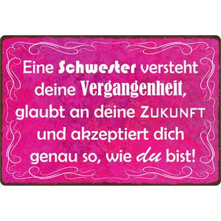 Schild Spruch "Schwester versteht deine Vergangenheit" 30 x 20 cm Blechschild