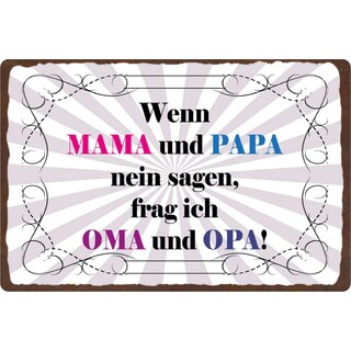 Schild Spruch "Wenn Mama und Papa nein sagen" 30 x 20 cm Blechschild