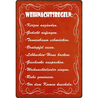 Schild Spruch "Weihnachtsregeln" 20 x 30 cm Blechschild