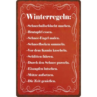 Schild Spruch "Winterregeln" 20 x 30 cm Blechschild