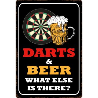 Schild Spruch "Darts and beer what else is there" 20 x 30 cm Blechschild