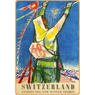 Schild Motiv "Switzerland invites you for Winter Sports" 20 x 30 cm Blechschild