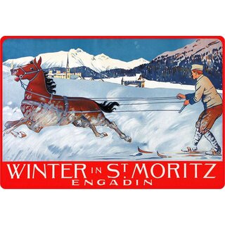 Schild Motiv "Winter in St. Moritz Schweiz" 30 x 20 cm Blechschild
