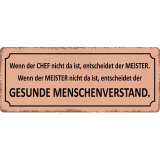 Schild Spruch "Wenn Chef nicht da ist entscheidet der Meister" 27 x 10 cm Blechschild