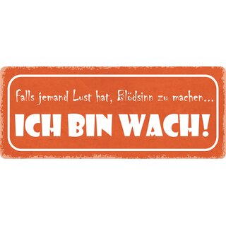 Schild Spruch "Lust Blödsinn zu machen, bin wach" 27 x 10 cm Blechschild