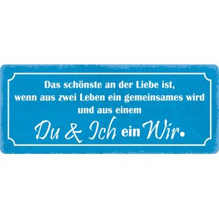 Schild Spruch "Schönste an Liebe, aus zwei Leben ein gemeinsames" 27 x 10 cm Blechschild