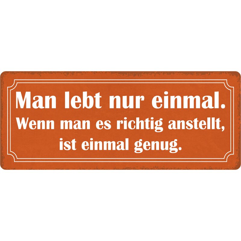 Schild Spruch "Man lebt nur einmal." 27 x 10 cm Blechschild, 10,49
