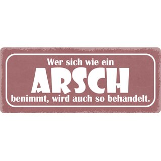 Schild Spruch "Wer sich wie ein Arsch benimmt, wird auch so behandelt" 27 x 10 cm Blechschild