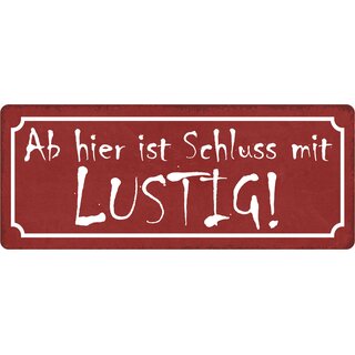 Schild Spruch "Ab hier ist Schluss mit lustig" 27 x 10 cm Blechschild