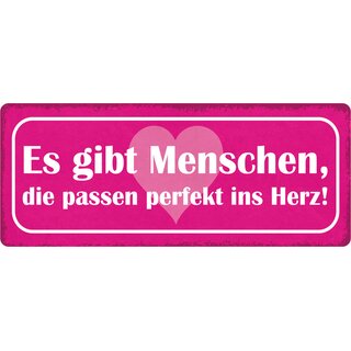 Schild Spruch "Es gibt Menschen, die passen perfekt ins Herz" 27 x 10 cm Blechschild