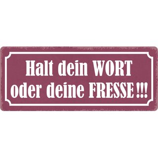 Schild Spruch "Halt dein Wort oder deine Fresse!" 27 x 10 cm Blechschild