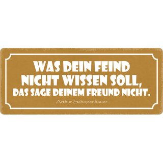 Schild Spruch "Was dein Feind nicht wissen soll" 27 x 10 cm Blechschild