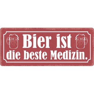 Schild Spruch "Bier ist die beste Medizin" 27 x 10 cm Blechschild