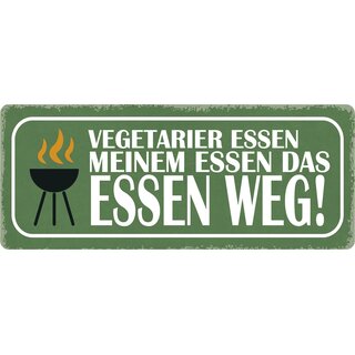 Schild Spruch "Vegetarier essen meinem Essen das Essen weg" 27 x 10 cm Blechschild