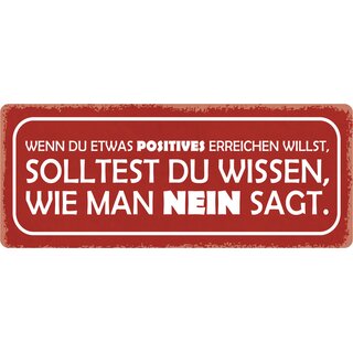 Schild Spruch "Positives erreichen, wissen wie man nein sagt" 27 x 10 cm Blechschild