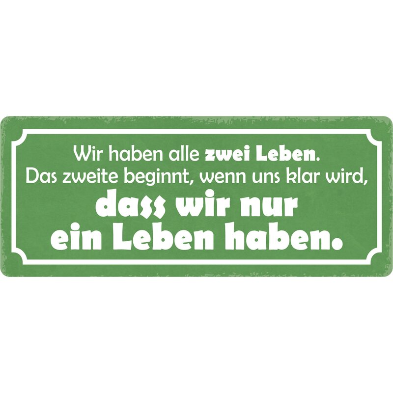 Schild Spruch "Wir haben alle zwei Leben" 27 x 10 cm Blechschild, 9,4