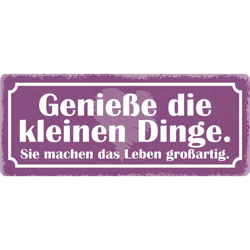 Schild Spruch "Genieße die kleinen Dinge" 27 x 10 cm Blechschild, 9,4
