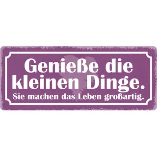 Schild Spruch "Genieße die kleinen Dinge" 27 x 10 cm Blechschild