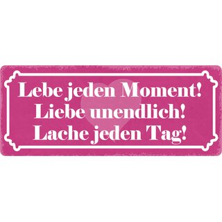 Schild Spruch "Lebe jeden Moment, liebe unendlich" 27 x 10 cm Blechschild