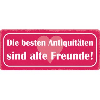 Schild Spruch "Die besten Antiquitäten sind alte Freunde" 27 x 10 cm Blechschild