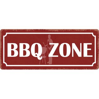 Schild Spruch "BBQ Zone" 27 x 10 cm Blechschild