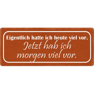 Schild Spruch "Eigentlich hatte ich heute viel vor, morgen viel vor" 27 x 10 cm Blechschild