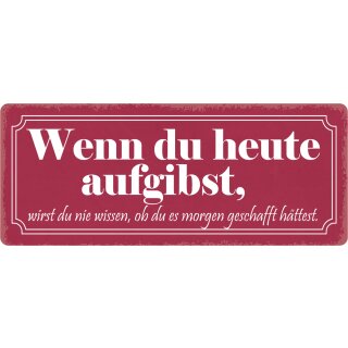 Schild Spruch "Wenn du heute aufgibst, wirst du nie wissen" 27 x 10 cm Blechschild