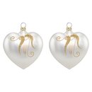 Thüringer Glasdesign Christbaumschmuck Herzen Champagner mit goldener Glitterdeko, 2 Stück/Set, ca. 8 cm