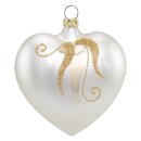 Thüringer Glasdesign Christbaumschmuck Herzen Champagner mit goldener Glitterdeko, 2 Stück/Set, ca. 8 cm