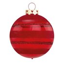 Thüringer Glasdesign Weihnachtskugeln Rot mit roten Glitterstreifen, 3 Stück/Set, ca. 8 cm