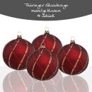 Thüringer Glasdesign Weihnachtskugeln Rot mit Rautennetz, 4 Stück/Set, ca. 6 cm