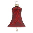 Thüringer Glasdesign Christbaumschmuck Glocken Rot mit roter Blätterranke, 3 Stück/Set, ca. 5 cm