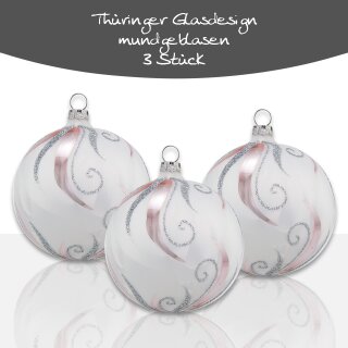 Thüringer Glasdesign Weihnachtskugeln Weiß mit Eislack mit Glitterdek