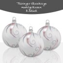 Thüringer Glasdesign Weihnachtskugeln Weiß mit Eislack mit Glitterdeko, 3 Stück/Set, ca. 8 cm