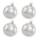 Thüringer Glasdesign Weihnachtskugeln Silber mit silberner Blätterranke, 4 Stück/Set, ca. 6 cm