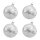 Thüringer Glasdesign Weihnachtskugeln Silber mit silbernem Sternendekor, 4 Stück/Set, ca. 6 cm