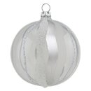 Thüringer Glasdesign Weihnachtskugeln Grau mit silbernen Wellenlinien, 3 Stück/Set, ca. 8 cm