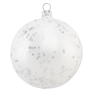 Thüringer Glasdesign Weihnachtskugeln Weiß mit silbernem Sternendekor, 3 Stück/Set, ca. 8 cm