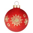 Thüringer Glasdesign Weihnachtskugeln Rot mit goldenen Sternen, 4 Stück/Set, ca. 6 cm