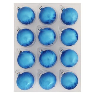 Thüringer Glasdesign Weihnachtskugeln Blau mit Eislack, 12 Stück/Set, ca. 6 cm
