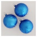 Thüringer Glasdesign Weihnachtskugeln Blau mit Eislack, 3 Stück/Set, ca. 8 cm